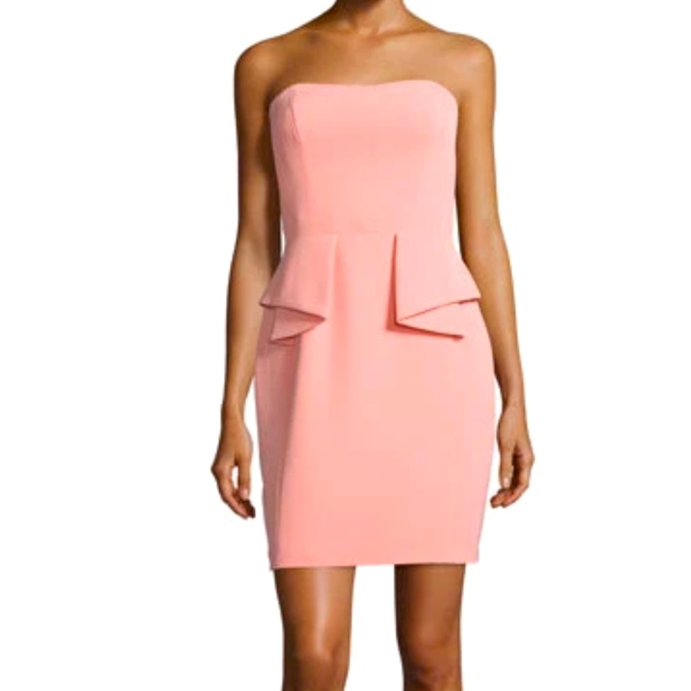Aidan Mattox Strapless Pink Coral Peplum Cocktail Mini Dress size 4